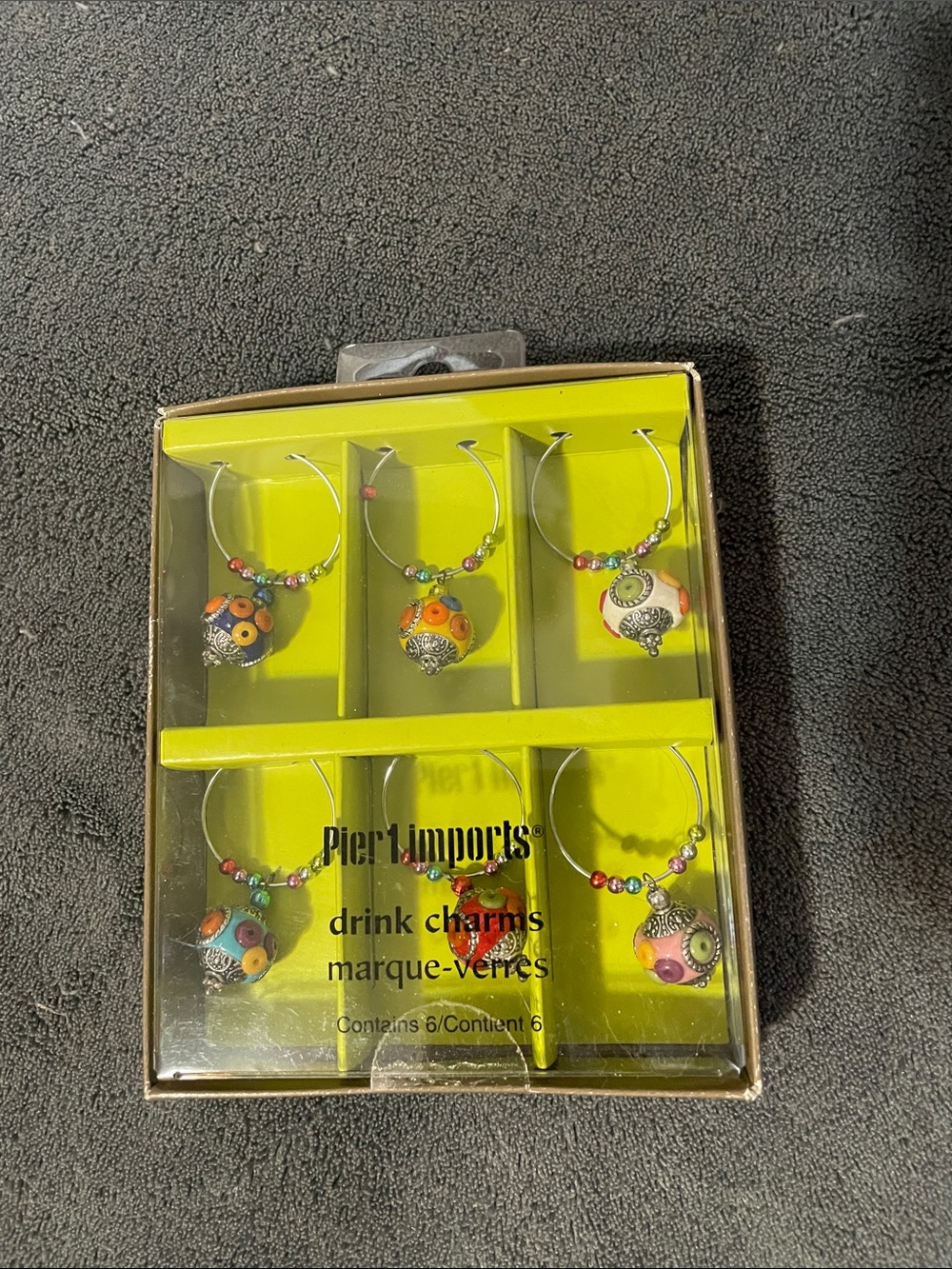 Pier 1 Multicolor Orange Pink Green Blue Beaded Wine Charms (6)